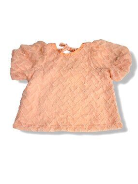 In February Women's Peach Subtle Chevron Textured Short Puff Sleeve Top - Size L